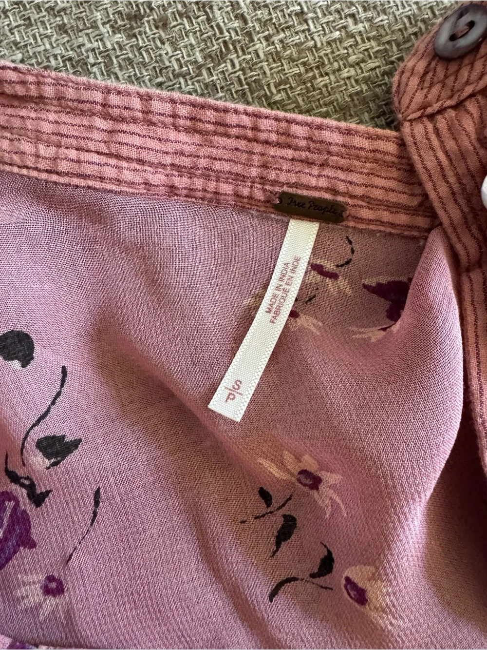 Free People Mauve Embroidered V-Neck Boho Tunic